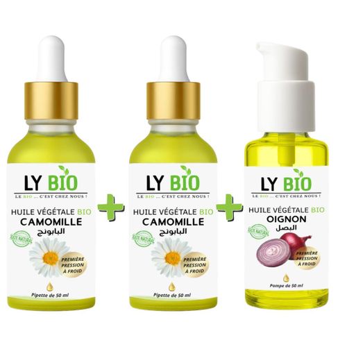 PACK 2 X HUILE CAMOMILLE 50ML - PIPETTE + HUILE OIGNON 50ML - POMPE