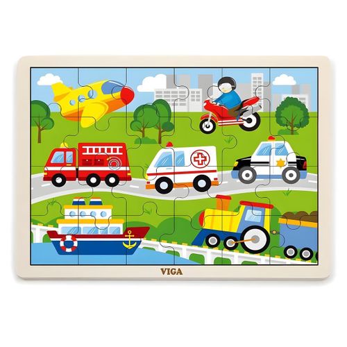 Puzzle Éducatif en Bois 24 Pièces - Thème Véhicules - Pour Enfants 24 Mois et Plus - Multicolore