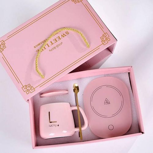 Ensemble Chauffe Tasse Électrique 55C avec Tasse Couvercle et Cuillère Support Chauffant Intelligent pour Café Thé Lait Usage Maison et Bureau