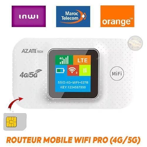 Azami Tech Modem routeur Mobile 5G 4G LTE CAT6 WiFi 300Mbps avec carte SIM et écran 12h dautonomie