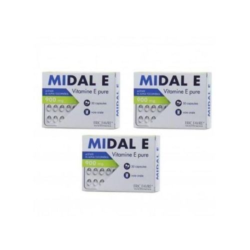 3 Paquets de Midal E Vitamine E Pure 900mg - 30 Caps