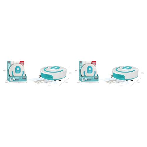 Lot de 2 - Aspirateur Robot Balayeur Électrique - Design Rond Blanc et Turquoise - Jouet pour Enfants - Modèle HJ616