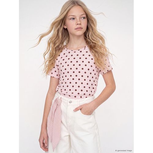 T-shirt Fille Col Rond À Pois