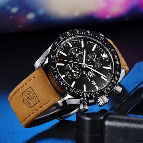 Montre chronographe quartz pour hommes avec aiguilIes lumineuses, affichage de la date et tachymètre - Style décontracté professionnel, en Taba synthétique, boîtier en acier inoxydable