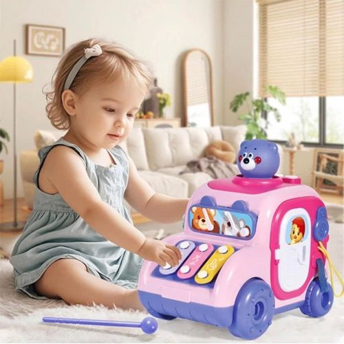 Voiture Musicale à Tirer pour Bébé avec Lumières, Sons et Roues Mobiles - Jouet d’Éveil