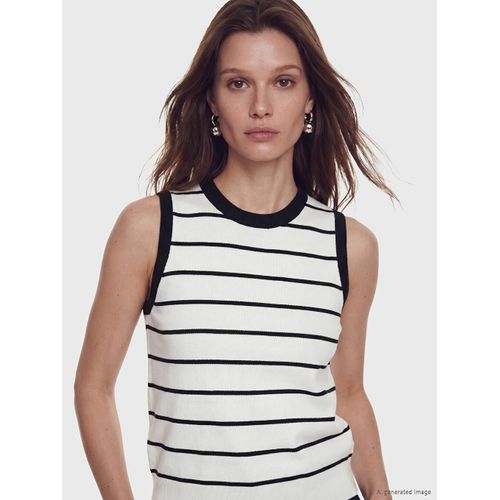Gilet pull rayé à col rond pour femme