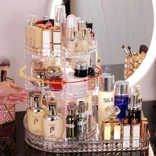 Organisateur de maquillage rotative 360°, présentoir Grande Taille , Organisateur de coiffeuse pour cosmétiques
