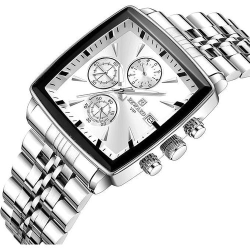 Montre à quartz analogique de luxe pour homme, grand cadran carré, chronographe, étanche, lumineuse, en acier inoxydable