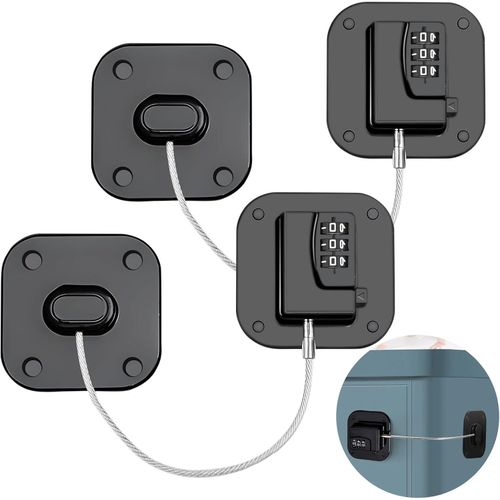 Lot de 2 Serrures de Sécurité Digitale pour Frigo, Placard et Armoire – Câble Acier Renforcé, Code Personnalisable 3 Chiffres