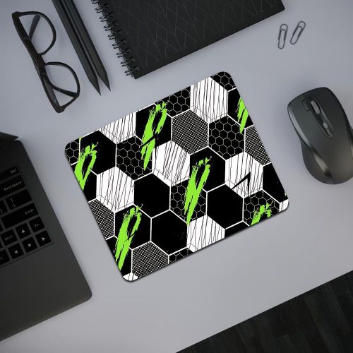 Petit Tapis de Souris Antidérapant Compatible pour Bureau et Jeu - Base Épaisse en Caoutchouc pour Bureau avec Hexagone Géométrique Noir/Blanc et Graffiti Vert, Convient pour Ordinateur Portable, Ordinateur de Bureau, Tablette, PC, Cadeau (Sans Bords Co