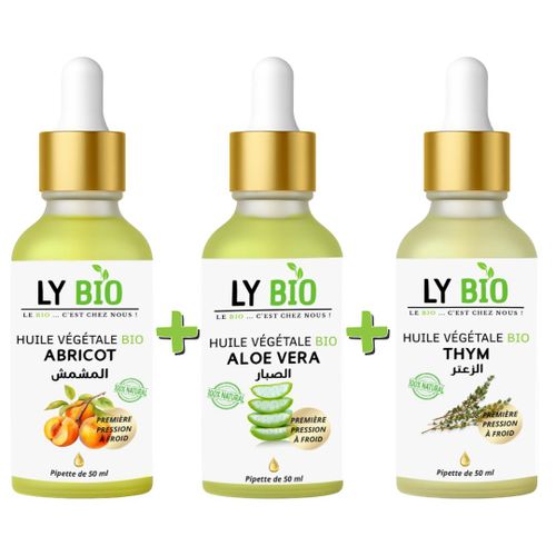 LYBIO حزمة زيت مشمش 50 مل - ماصة + زيت الصبار 50 مل - ماصة + زيت زعتر 50 مل - ماصة