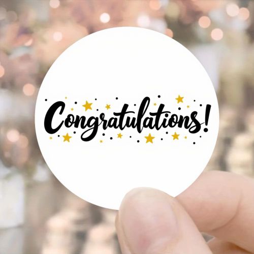 24pcs/48pcs Stickers Félicitations Étoiles Noires et Dorées pour Célébration de Fête, Emballage Cadeaux, Événements