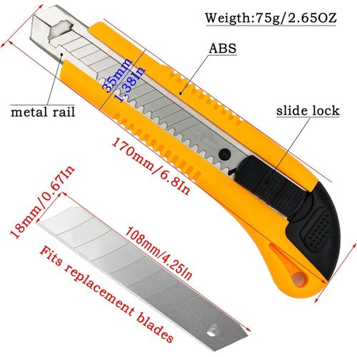Couteau Exacto 18mm Lot de 3 Couteaux Utilitaires Multifonctions Cutter de Boîte Lame de Rechange, 10 Lames SK5 Détachables-2055
