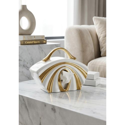 Boîte à Mouchoirs en Céramique Luxe Blanc & Doré – Design Élégant Moderne