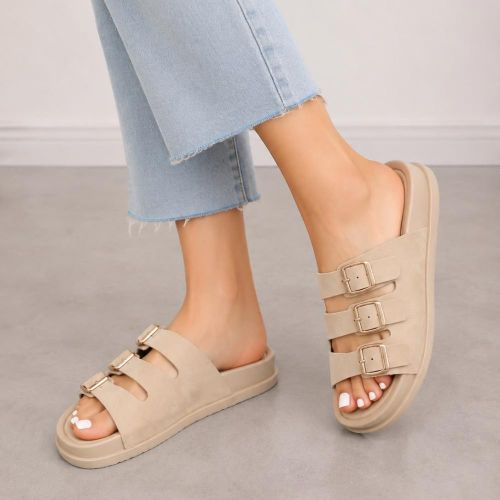 Sandales Chic pour femmes Cuir beige, bout ouvert, talon plateforme, parfaites pour les sortie et les tenues décontractées, sandales d'été