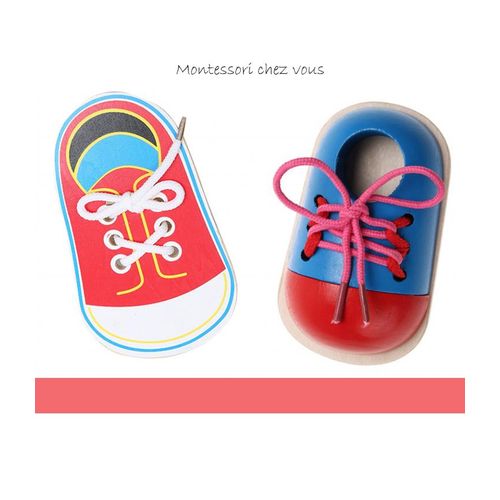 Chaussure en bois d’apprentissage pour nouer les lacets apprendre l’autonomie à l’enfant dès 4 ans