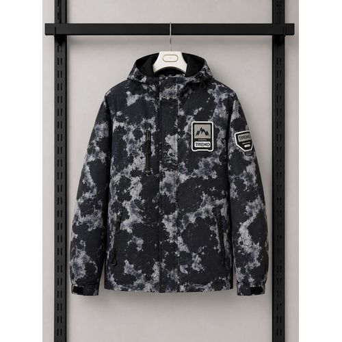 Veste Homme Imperméable à Capuche – Veste Outdoor Camouflage Noir et Gris