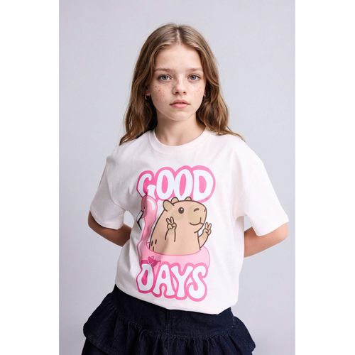 T-shirt imprimé à col rond et manches courtes Coupe décontractée pour fille