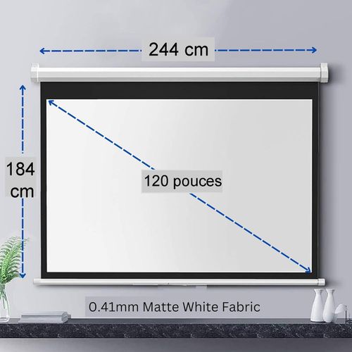 Écran Motorisé 120 Pouces BLANC Avec Télécommande 244×184 cm