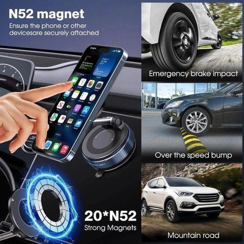 Support Téléphone Magnétique 360° Rotatif à Ventouse Double Face, Pliable & Rétractable –Support Voiture,