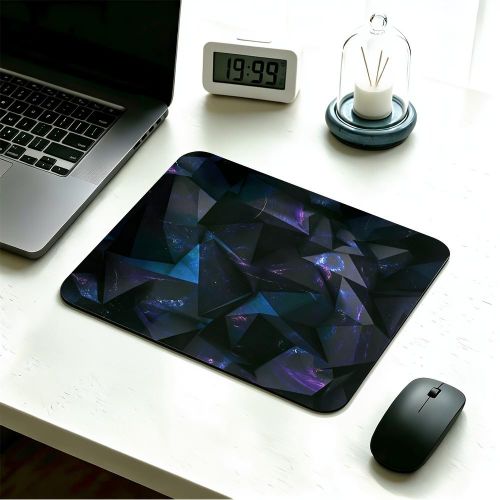 Tapis de souris imprimé numériquement 2D, ciel étoilé nébuleuse bleu violet, tapis de souris à motif géométrique polyédrique 3D, accessoire de bureau atmosphérique cool pour le bureau et les jeux