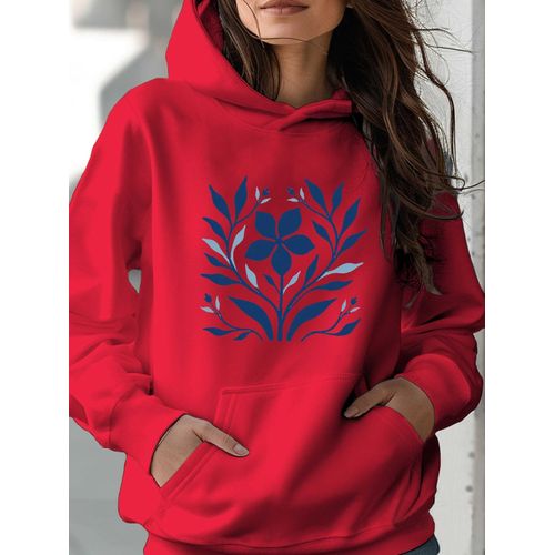 Sweat à capuche femme bleu à motifs floraux et géométriques - Pull d'hiver douillet avec poches, pull décontracté pour l'automne, sweat lavable en machine (non extensible) pour tenues par temps froid