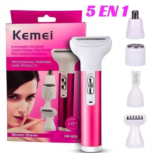 Rasoir Électrique Femme KM-3628 – Épilateur Électrique 5 en 1 pour Femme – Rasoir Corps et Jambes – Tondeuse Bikini, Aisselles et Visage – Épilation Rapide et Indolore
