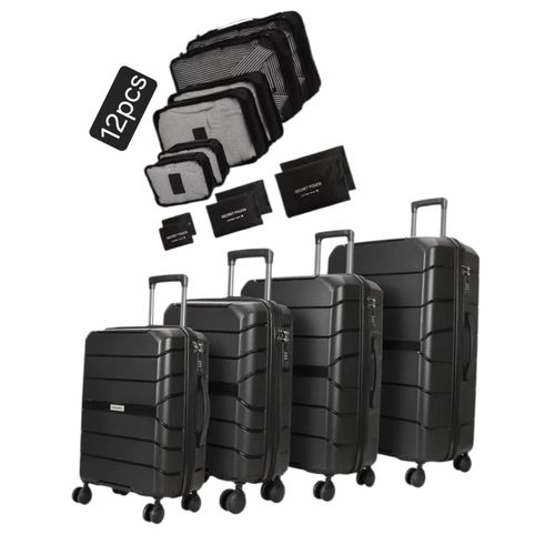 Ensemble de 4 bagages en silicone léger et résistant, conçu pour protéger vos affaires avec style, 30kg, 20kg, 10kg, 8 kg + Set de 12 Sacs de Rangement