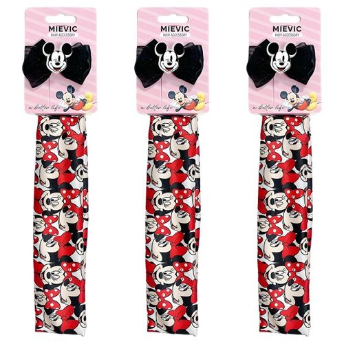 Lot de 3 - Barrette et Head Wrap Minnie Mouse - Accessoire Cheveux Thème Disney - Pour Filles et Enfants