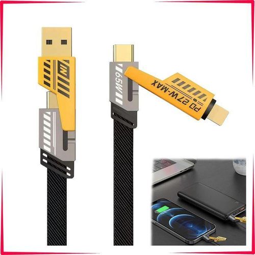 Câbles de Charge Rapide 4 en 1 65W Transfert de Données Câble Multi USB Nylon Type C Lightning pour iPhone Samsung MacBook