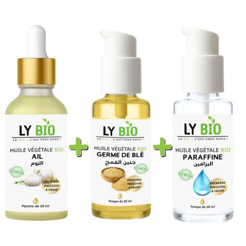 PACK HUILE AIL 50ML - PIPETTE + HUILE GERME DE BLE 50ML - POMPE + HUILE PARAFFINE 50ML - POMPE