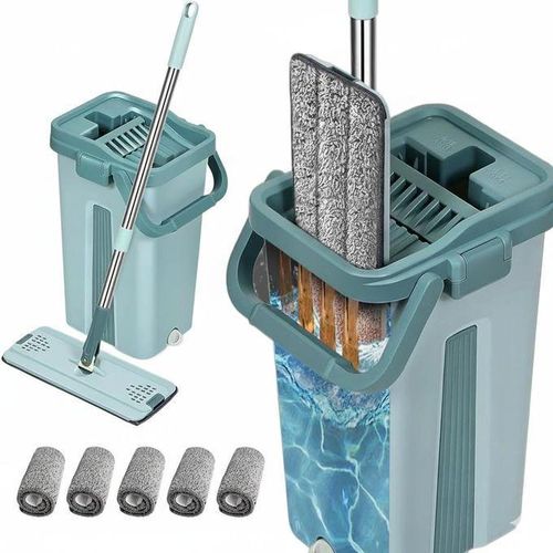 Balai Serpillière Plat Microfibre avec Seau Essoreur 2-en-1 – Nettoyage Facile et Sans Effort