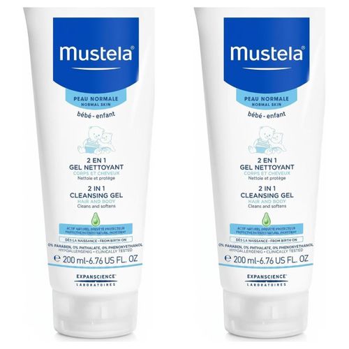 Lot de 2 - Gel Nettoyant 2 en 1 Corps et Cheveux Pour Bébé et Enfant - Nettoie et Protège - Hypoallergénique - 200 ml