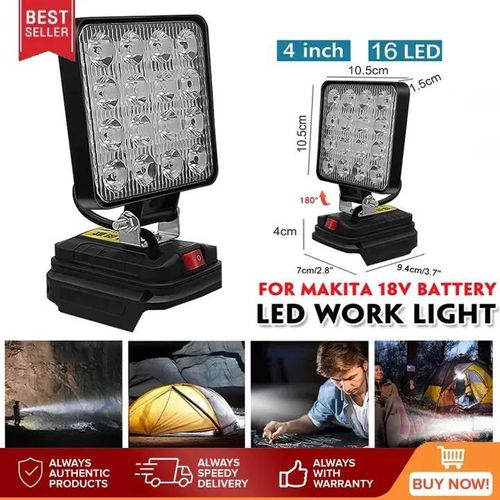 Projecteur LED et Lampe de Travail 4 Pouces 21V - Lampe Sans Fil pour Batterie Makita, Éclairage 16 LED avec Tête Rotative à 145° pour Chantier, Bricolage et Camping