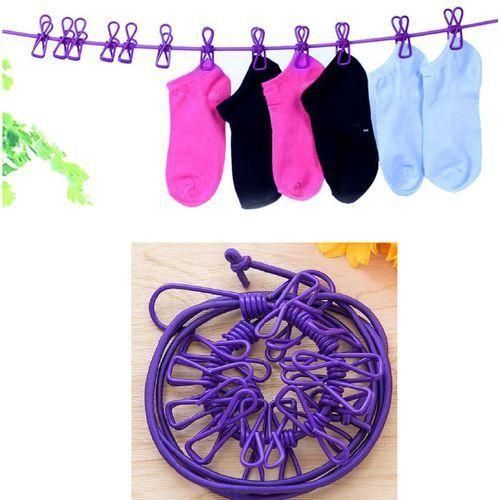 Crochet de corde à linge avec 12 pinces, pratique pour les voyages, vacances, et camping.