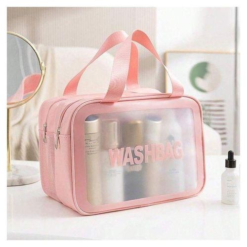 Sac de Maquillage double compartiment Large Capacité Washbag Transparent Étanche - Rose