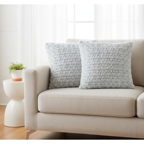 Lot de 2 Coussins Décoratifs Gris 45x45 cm Fausse Fourrure Florale Doux Confortable Housse Polyester Intérieur Design