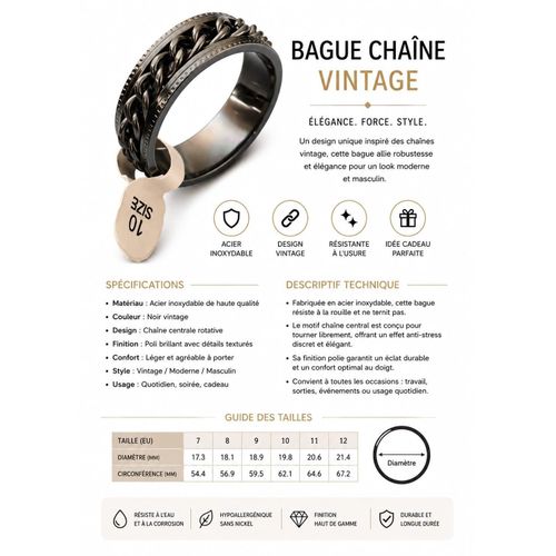 Bague pivotante pour homme de Markham en couleur métallisée foncée. (Taille 10)