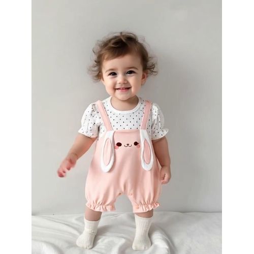 Combishort Bb Fille Pois avec Oreilles Romper t Lger et Adorable