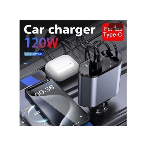 Chargeur de voiture super rapide, charge flash, câble télescopique, quatre points en un, chargeur de voiture pour fumeur, 2024 W, nouveau, 120