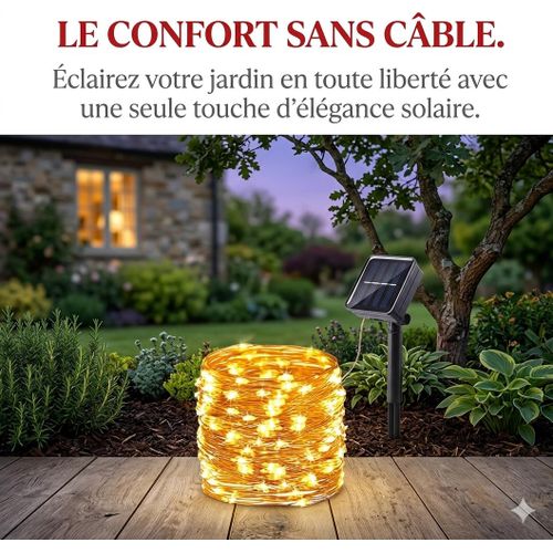 Guirlande Lumineuse Solaire LED 10m – 100 LED Étanches avec 8 Modes d’Éclairage, Décoration Jardin, Terrasse et Extérieur