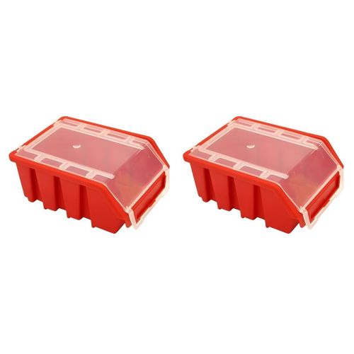 Boîte de Rangement - Plastique Rigide - Organisation d'Atelier - Rouge / 11,6x16,1x7,5 Cm - Lot de 2