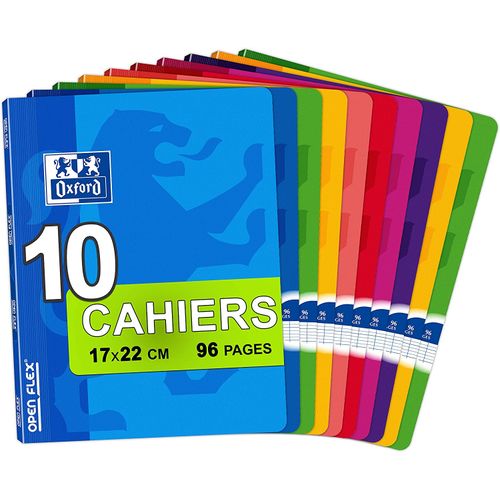 OpenFlex - Lot de 10 Cahiers 17 x 22cm 96 Pages Grands Carreaux