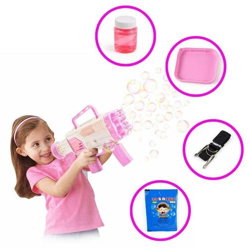 Pistolet à bulles électrique bazooka à 24 trous pour enfant dès 3 ans, machine à bulles colorées pour jeux en plein air, fêtes et anniversaires, activation électrique avec poignée ajustable pour créer rapidement une ambiance ludique