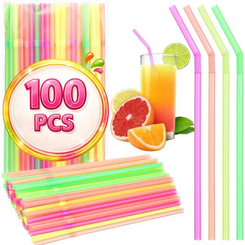 Pack de 100 Pailles Flexibles Réutilisables Multicolores – Pailles Colorées pour Jus, Cocktails, Fêtes, Anniversaires et Boissons