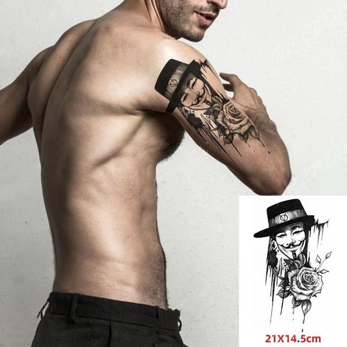 Tatouage autocollant temporaire noir imperméable à l'eau vendetta et fleur bras jambes Cuisse