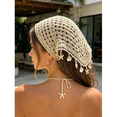 Foulard triangle en tricot avec étoile de Mer & Coquillage, Bandeau Accessoire de Cheveux Pour La Plage