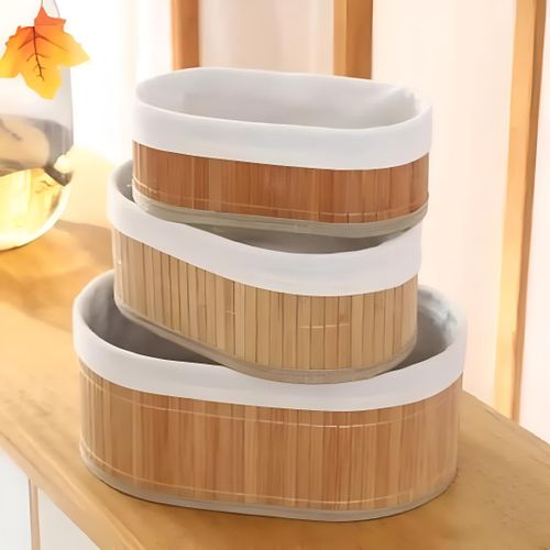 سلال تنظيم متعددة الوظائف من الخيزران مكونة من 3 قطع