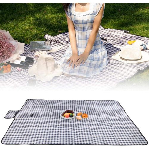 Tapis de Camping imperméable, Couverture de pique-nique, couverture de plage, tapis de pique-nique portable et lavable en machine en tissu Oxford, résistant à l'humidité et épais (noir et blanc), 2m x 2m.
