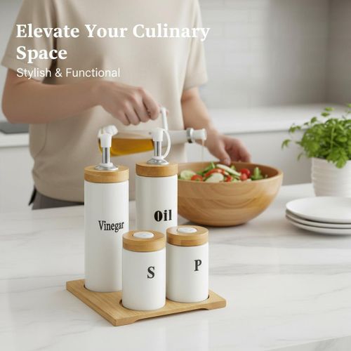 Set d'Assaisonnement de Cuisine – 4 Pièces avec Support de Rangement